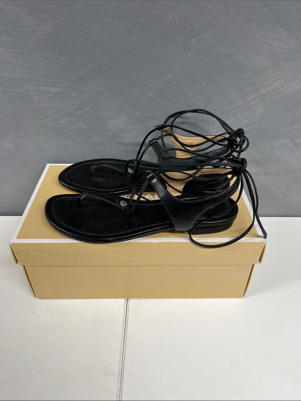 MICHAEL Michael Kors Black Lace-Up Leather Sandals